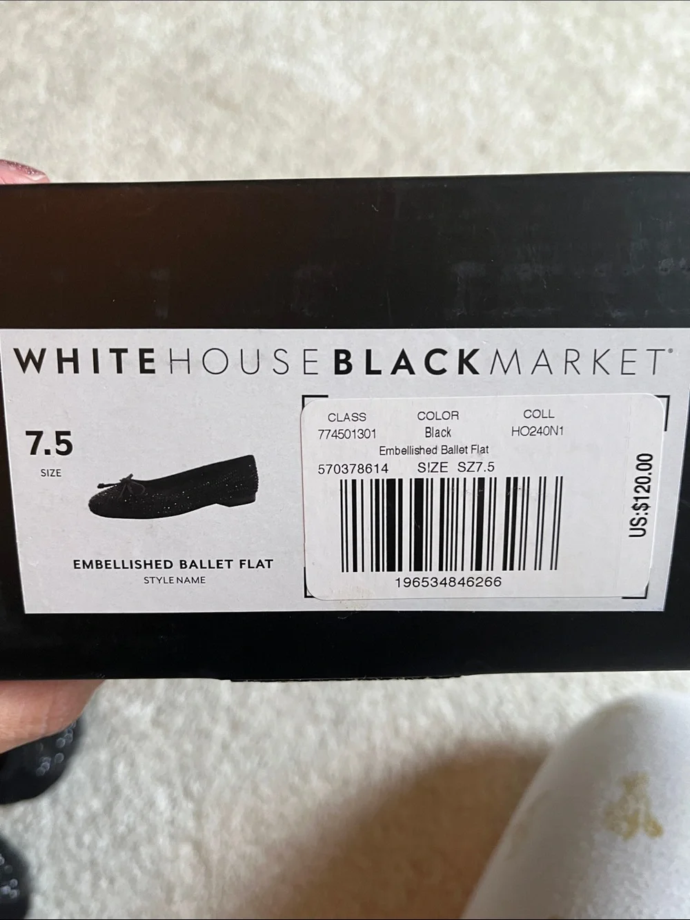 White House Black Market Black Sparkle Bow Ballet Flats